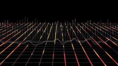 Veri tablosu 3D. Büyük Veri Bilgi akışı hareket dizaynı. Finansal teknolojik kavram. Yüksek teknoloji bilgi akışı, engelleme zinciri, büyük veri görselleştirme. İş Arkaplanı. 60 fps 3B görüntüleyici.