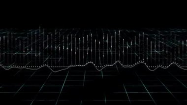 Veri tablosu 3D. Büyük Veri Bilgi akışı hareket dizaynı. Finansal teknolojik kavram. Yüksek teknoloji bilgi akışı, engelleme zinciri, büyük veri görselleştirme. İş Arkaplanı. 60 fps 3B görüntüleyici.