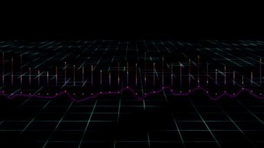 Veri tablosu 3D. Büyük Veri Bilgi akışı hareket dizaynı. Finansal teknolojik kavram. Yüksek teknoloji bilgi akışı, engelleme zinciri, büyük veri görselleştirme. İş Arkaplanı. 60 fps 3B görüntüleyici.