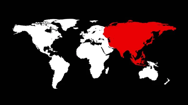 Kızıl Asya Nın Dünya Haritası Tüm Dünya Haritası Siyah Arka — Stok fotoğraf