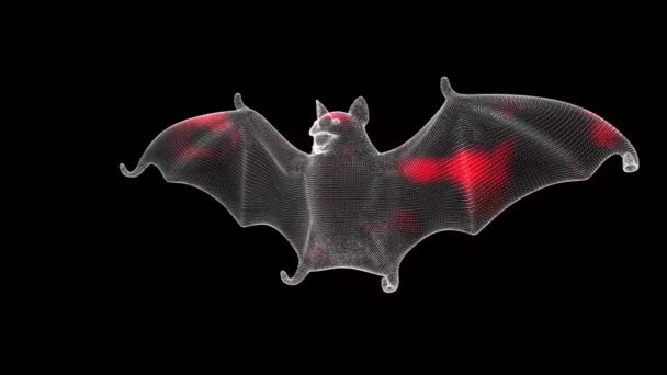 Espalhamento Vírus Através Morcego Rotativo Volumétrico Monocromático Sobre Fundo Preto — Vídeo de Stock