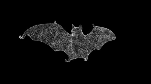 3D蝙蝠在黑色的Bg上旋转 物体溶解了60 Fps的白色闪烁粒子 商业广告背景 科学概念 3D动画 — 图库视频影像