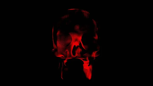 A human skull with red flashes on a black background. Skull scanning. A symbol of danger. Tomography of the brain. Pain in the skull. 3D animation