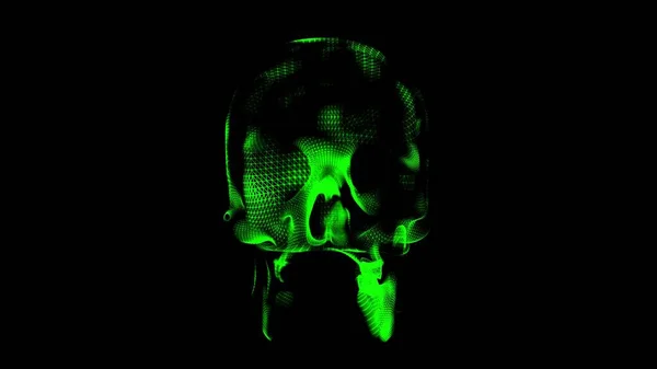 Egy Emberi Koponya Zöld Villanásokkal Fekete Háttérrel Orvosi Fogalom Koponya — Stock Fotó