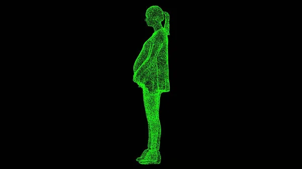 Siyah Boyutlu Hamile Bir Kadın Nesne Titreşen Yeşil Parçacıkları Eritti — Stok fotoğraf