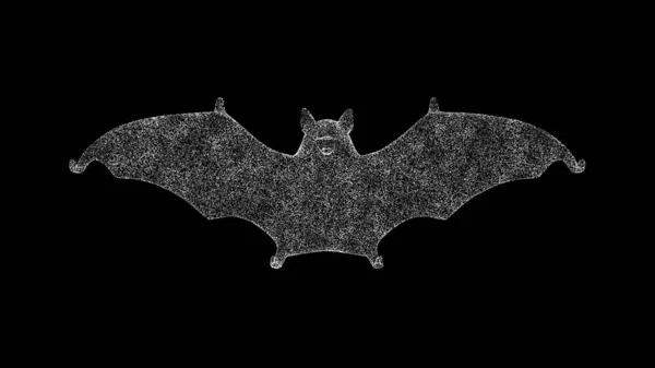 3D蝙蝠在黑色Bg上 物体溶解了闪烁的白色粒子 商业广告背景 科学概念 3D动画 — 图库照片