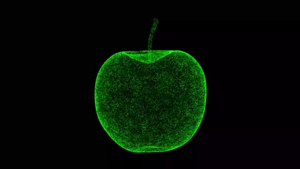 3D苹果在黑色Bg上旋转 物体溶解闪烁的粒子 有机食品概念 3D动画60 Fps — 图库视频影像