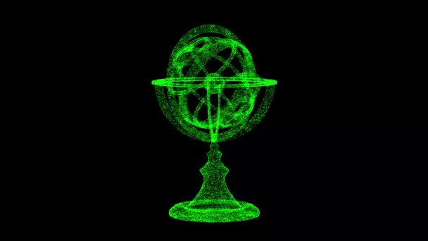 3D弧形球体在黑色Bg上旋转 物体溶解闪烁的粒子 科学历史概念 3D动画60 Fps — 图库视频影像