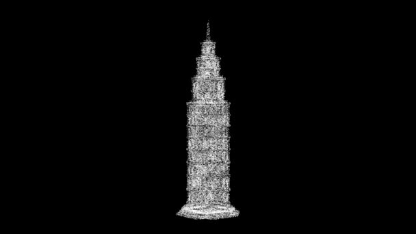 Skyscraper Gebouw Draait Zwarte Achtergrond Voorwerp Gemaakt Van Glinsterende Deeltjes — Stockvideo