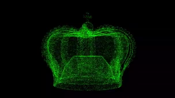 Imperial Crown Rotiert Auf Schwarzem Hintergrund Objekt Aus Schimmernden Teilchen — Stockvideo