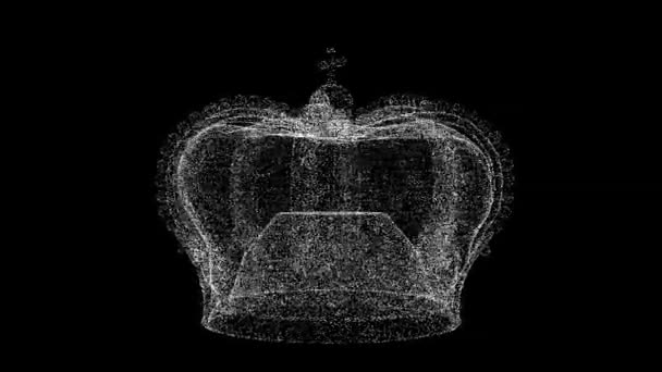 Imperial Crown Rotiert Auf Schwarzem Hintergrund Objekt Aus Schimmernden Teilchen — Stockvideo