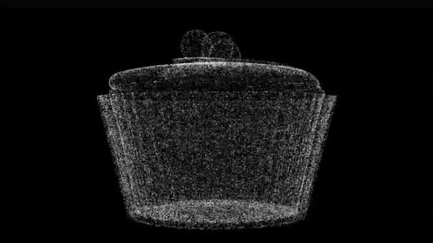 Tasse Kuchen Dreht Sich Auf Schwarzem Hintergrund Objekt Aus Schimmernden — Stockvideo