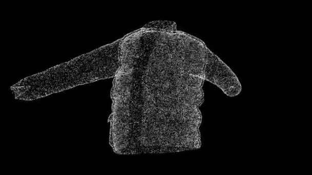 Jaqueta Gira Sobre Fundo Preto Objeto Feito Partículas Cintilantes Vestuário — Vídeo de Stock