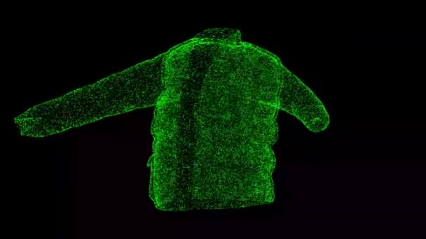 3D夹克在黑色背景下旋转 用闪光的粒子制成的物体 服装时尚的概念 3D动画60 Fps — 图库视频影像
