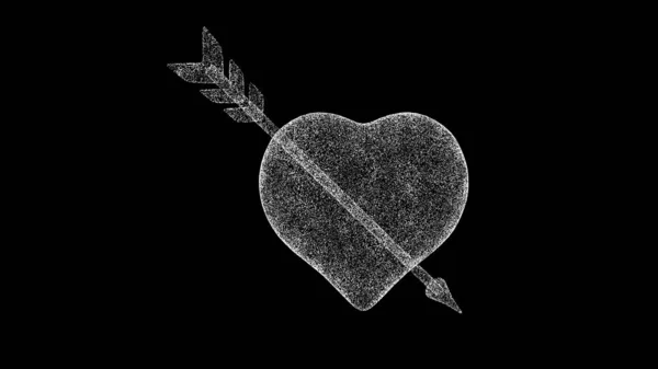 Srdce Propíchnuté Šipkou Černém Objektem Rozpuštěné Bílé Blikající Částice Milostný — Stock fotografie