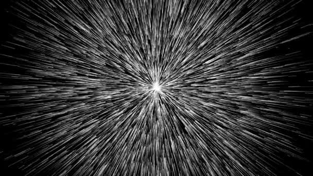 明るい未来への無限の道 トンネルの端の光 神の本質 銀河を横断する飛行 宇宙旅行 抽象的な素晴らしい背景 黒の背景にモノクローム3Dレンダリング — ストック動画