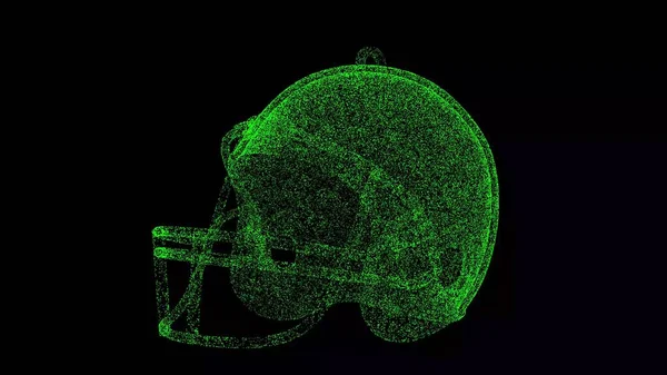 黑色背景的三维足球头盔 用闪光的粒子制成的物体 运动防御的概念 3D动画 — 图库照片