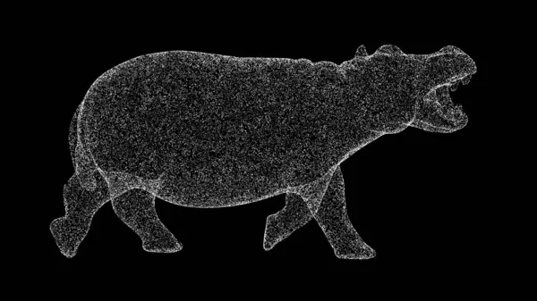 Hipopotam Czarnym Tle Obiekt Wykonany Błyszczących Cząstek Koncepcja Dzikich Zwierząt — Zdjęcie stockowe