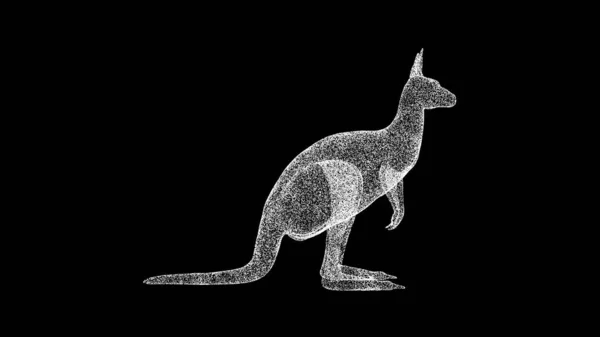 黑色背景的3D袋鼠用闪光的粒子制成的物体 野生动物的概念 3D动画 — 图库照片
