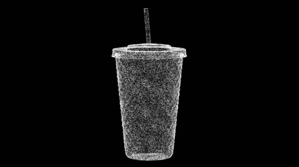 3D杯 背景是黑色的吸管 用闪光的粒子制成的物体 快餐概念 3D动画 — 图库照片