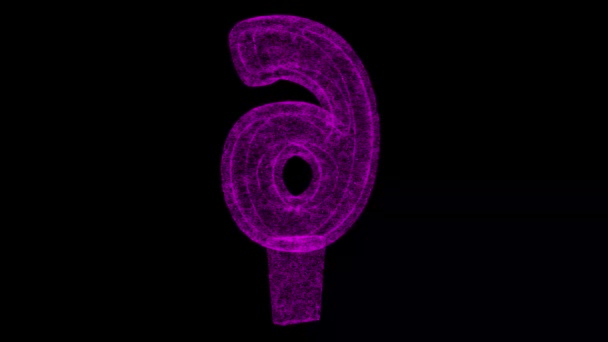 6位数字在黑色背景下旋转 用闪光的粒子制成的物体 数位周年假期的概念 3D动画60 Fps — 图库视频影像