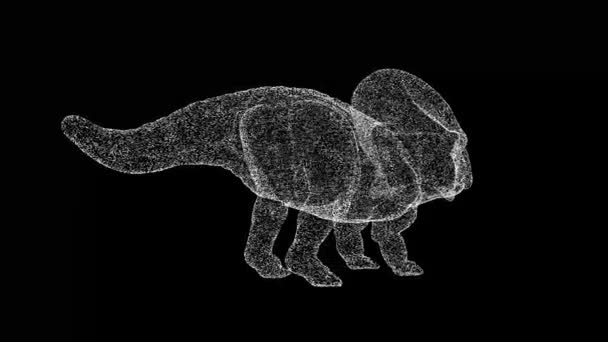 Dinosaurie Protoceratops Roterar Svart Bakgrund Objekt Skimrande Partiklar Vilda Djur — Stockvideo