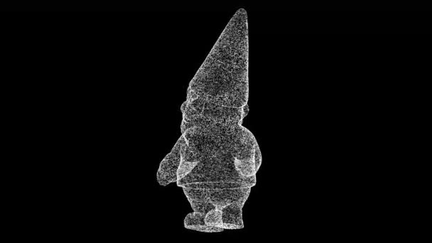 Gnome Gira Sobre Fundo Preto Objeto Feito Partículas Cintilantes Fabuloso — Vídeo de Stock