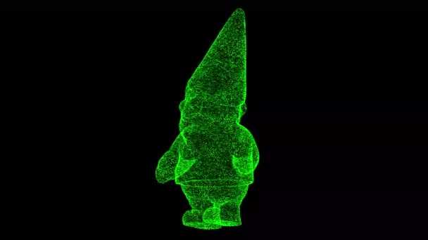 Gnome Roterar Svart Bakgrund Objekt Skimrande Partiklar Fantastiskt Koncept För — Stockvideo