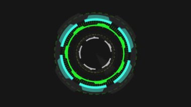 HUD daire arayüzleri, fütüristik ekran, hedef yükleme, giriş. 60 fps 3D animasyon