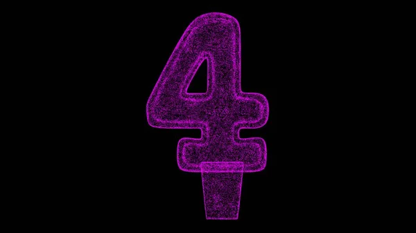 3D number 4 digit on black background. Object made of shimmering particles. Digit Anniversary Holiday concept. For title, text, presentation. 3d animation