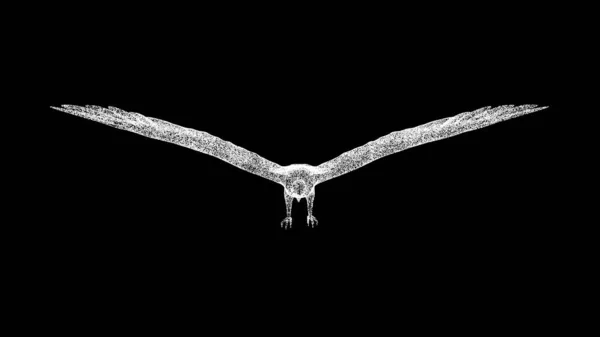 3D鹰猎鹰黑色背景 用闪光的粒子制成的物体 野生动物的概念 3D动画 — 图库照片