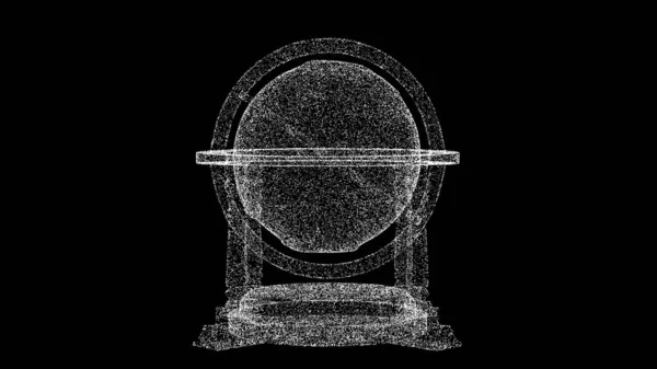 3D古董学校地球仪 黑色背景 用闪光的粒子制成的物体 历史概念 3D动画 — 图库照片