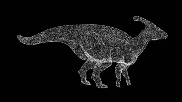 黑色背景上的3D恐龙抛物面龙 用闪光的粒子制成的物体 野生动物的概念 3D动画 — 图库照片