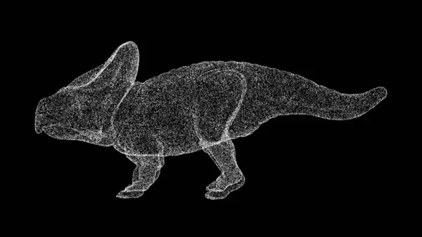 Protoceratops Dinozaurów Czarnym Tle Obiekt Wykonany Błyszczących Cząstek Koncepcja Dzikich — Zdjęcie stockowe