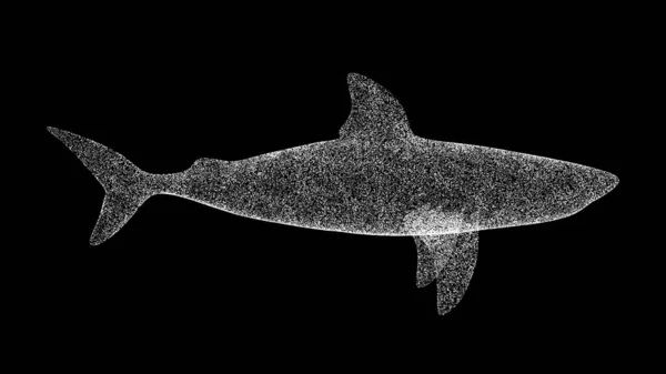 3D shark on black background. Object made of shimmering particles. Wild animals concept. For title, text, presentation. 3d animation