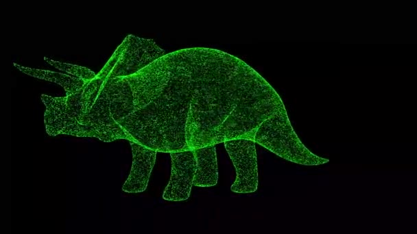 Dinosaurio Triceratops Gira Sobre Fondo Negro Objeto Hecho Partículas Brillantes — Vídeos de Stock