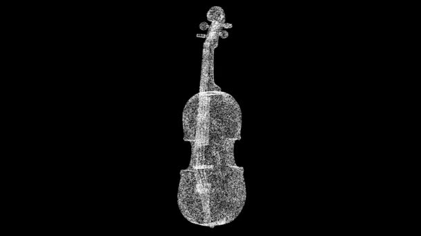 3D小提琴在黑色背景下旋转 用闪光的粒子制成的物体 乐器的概念 3D动画60 Fps — 图库视频影像