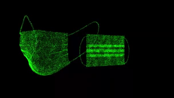 3D医疗面具在黑色背景下旋转 用闪光的粒子制成的物体 医学概念 3D动画60 Fps — 图库视频影像