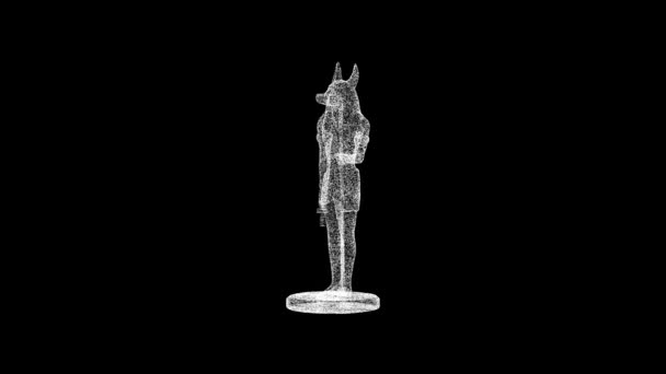 3D的Anubis雕像在黑色的Bg上旋转 物体溶解了60 Fps的白色闪烁粒子 商业广告背景 科学概念 3D动画 — 图库视频影像