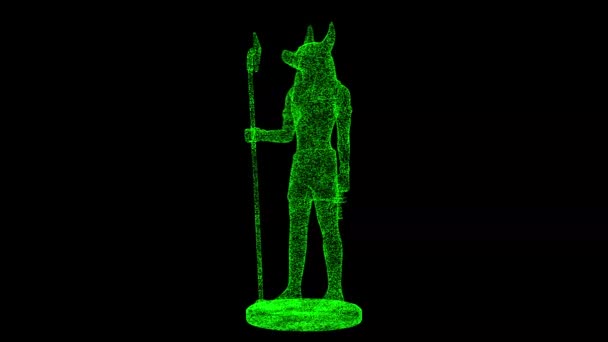 Статуя Анубиса Вращается Черном Объект Растворил Зеленые Мерцающие Частицы Fps — стоковое видео