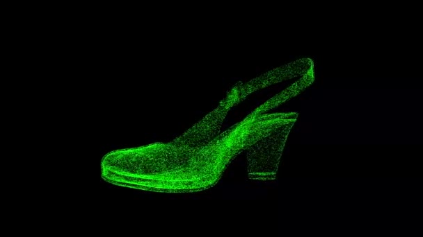 Жіноче Взуття Обертається Чорному Єкт Розчинений Зеленими Мерехтячими Частинками Fps — стокове відео