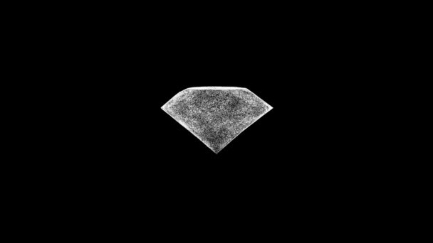 3D钻石在黑色方块上旋转 物体溶解了60 Fps的白色闪烁粒子 商业广告背景 科学概念 3D动画 — 图库视频影像