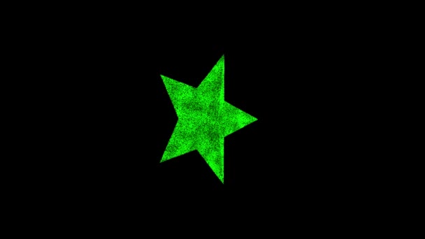 3D恒星在黑色Bg上旋转 物体溶解绿色闪烁粒子60 Fps 商业广告背景 科学概念 3D动画 — 图库视频影像