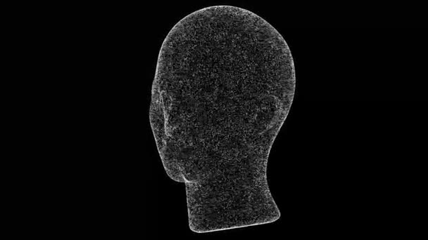 3D人头在黑色Bg上旋转 物体溶解了60 Fps的白色闪烁粒子 商业广告背景 科学概念 3D动画 — 图库视频影像