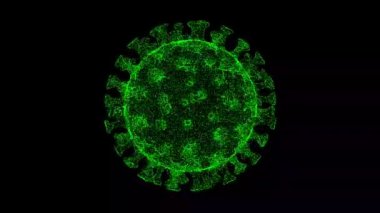 Üç boyutlu virüs siyah arkaplanda döner. Mikroskop virüsü yaklaşıyor. Tıbbi konsept. Başlık, metin, sunum için. 3D animasyon 60 FPS