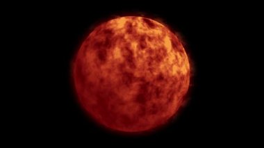 3D Güneş Güneşi. Gerçekçi Kızıl Gezegen Güneş yüzeyinde güneş patlamaları var. Güneş patlamalı yıldız yüzeyi. Gelecekçi ve Teknoloji Konseptleri. 60 fps 3D animasyon.