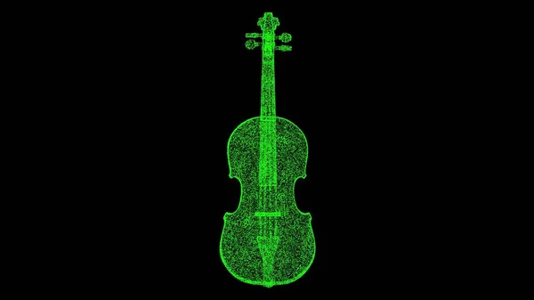 黑色背景的3D小提琴用闪光的粒子制成的物体 乐器的概念 3D动画 — 图库照片