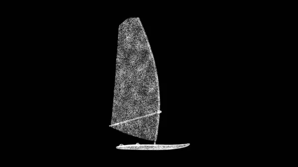 ブラックを背景に3Dウィンドサーフィンラケット 光る粒子でできた物体 スポーツ用具の概念 タイトル テキスト プレゼンテーションのために 3Dアニメーション — ストック写真