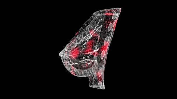 黒の背景に3D女性の胸を通してウイルスの広がり 体内のウイルスの視覚的なデモンストレーション チュートリアルビデオ 乳がんです 科学医学の概念 Fps 3Dアニメーション — ストック動画