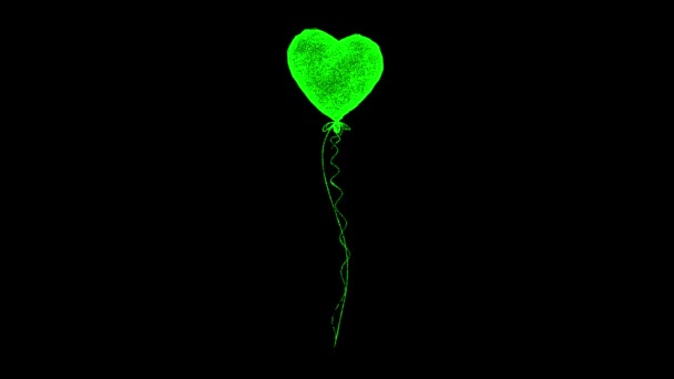 Balloon Heart Ribbons Rotates Black Object Dissolved Flickering Particles Holiday — Stock Video